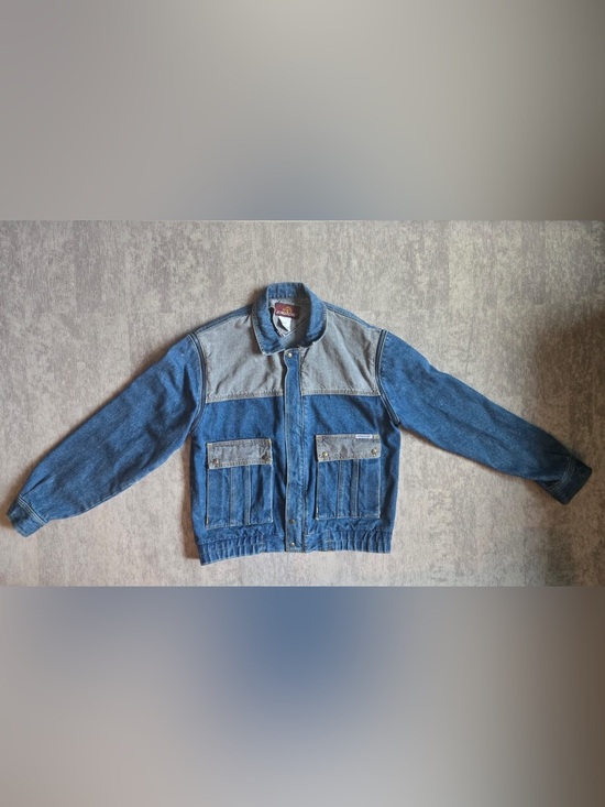 Jordache Jackets & Blazers - Vintage 80’s Jordache Denim Bomber Jacket M Two Toned Zip Blue Jean Pockets